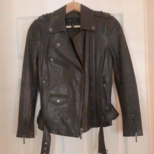 BCBGMAXAZRIA Mushroom Brown Perforated Leather Jacket XS